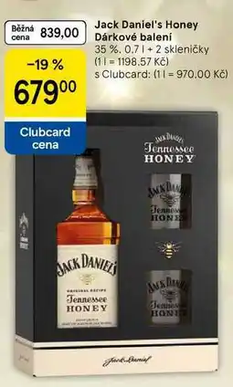 Tesco Jack Daniel's Honey Dárkové balení 35%, 0.7 l +2 skleničky nabídka
