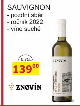 BENE Nápoje ZNOVÍN ZNOJMO SAUVIGNON ročník 2022 - víno suché 0,75L nabídka