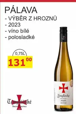 BENE Nápoje Templářské sklepy 0,75l PÁLAVA nabídka