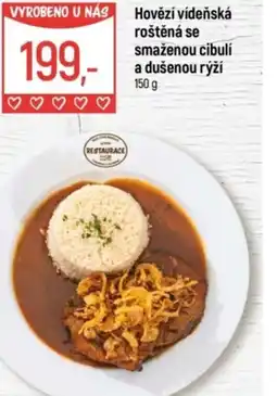 Globus Hovězí vídeňská roštěná se smaženou cibulí a dušenou rýží nabídka