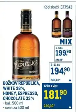 Makro Božkov Republica, white 38%, honey, espresso, chocolate 33% nabídka