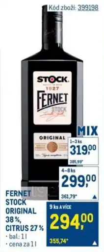Makro Fernet stock original 38% citrus 27% nabídka