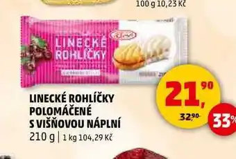 Penny Market LINECKÉ ROHLÍČKY POLOMÁČENÉ S VIŠŇOVOU NÁPLNÍ, 210 g nabídka