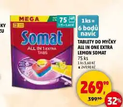 Penny Market TABLETY DO MYČKY ALL IN ONE EXTRA LEMON SOMAT, 75 ks nabídka