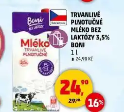 Penny Market TRVANLIVÉ PLNOTUČNÉ MLÉKO BEZ LAKTÓZY 3,5% BONI T, 1 l nabídka
