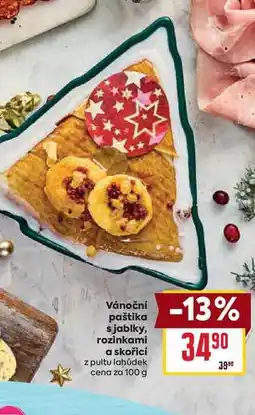 Billa Vánoční paštika s jablky, rozinkami a skořicí z pultu lahůdek cena za 100g nabídka