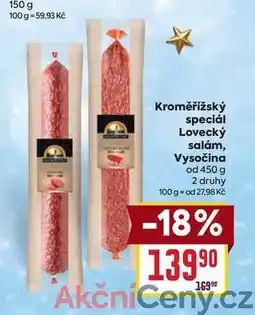 Billa Kroměřížský speciál Lovecký salám, Vysočina od 450 g nabídka