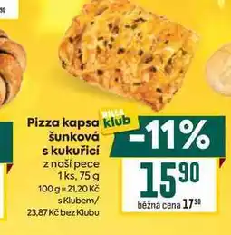 Billa Pizza kapsa šunková s kukuřicí z naší pece 1ks, 75 g nabídka