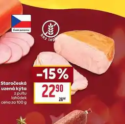 Billa Staročeská uzená kýta z pultu lahůdek cena za 100g nabídka