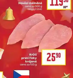 Billa Krůtí prsní řízky krájené cena za 100g nabídka