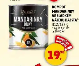 Penny Market KOMPOT MANDARINKY VE SLADKÉM NÁLEVU BASSTA, 312 g nabídka