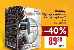 Billa Kotányi Mlýnky s kořením černý pepř a sůl 2 ks nabídka