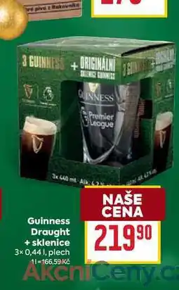 Billa Guinness Draught + sklenice 3× 0,441, plech nabídka