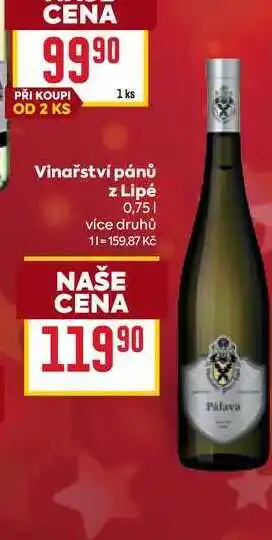 Billa Vinařství pánů z Lipé 0,75l nabídka