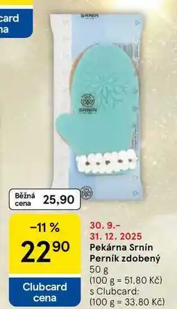 Tesco Pekárna Srnín Perník zdobený, 50 g nabídka