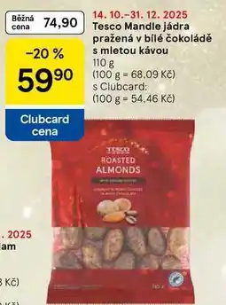 Tesco Tesco Mandle jádra pražená v bílé čokoládě s mletou kávou, 110 g nabídka