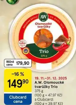 Tesco A.W. Olomoucké tvarůžky Trio, 375 g nabídka