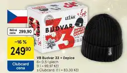 Tesco VB Budvar 33 + čepice, 6× 0,5 l, plech nabídka