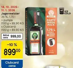 Tesco Jagermeister 35 %, 1.75 I + pumpa nabídka