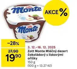 Tesco Zott Monte Mléčný dezert čokoládový s lískovými oříšky nabídka
