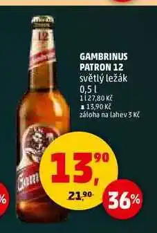 Penny Market GAMBRINUS PATRON 12 světlý ležák, 0,5 l nabídka