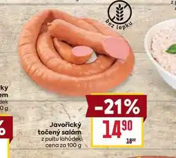 Billa Javořický točený salám z pultu lahůdek cena za 100g nabídka