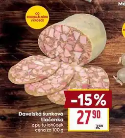 Billa Davelská šunková tlačenka z pultu lahůdek cena za 100g nabídka