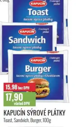 Ratio Kapucín sýrové plátky toast, sandvich, burger nabídka