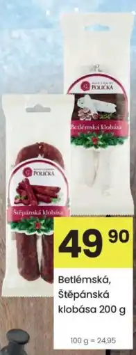 Kubík potraviny Betlémská, Štěpánská klobása nabídka