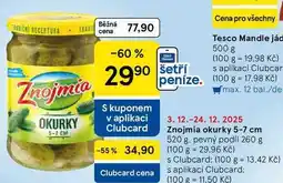 Tesco Znojmia okurky 5-7 cm, 520 g. pevný podíl 260 g nabídka
