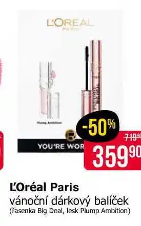 L'Oréal Paris vánoční dárkový balíček (řasenka Big Deal, lesk Plump Ambition)