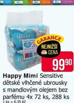 Teta Happy Mimi Sensitive dětské vlhčené ubrousky s mandlovým olejem bez parfému 4x 72 ks, 288 ks nabídka