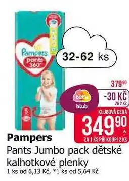 Teta Pampers Pants Jumbo pack dětské kalhotkové plenky nabídka