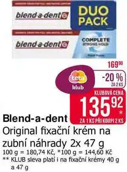 Teta Blend-a-dent Original fixační krém na zubní náhrady 2x 47 g nabídka