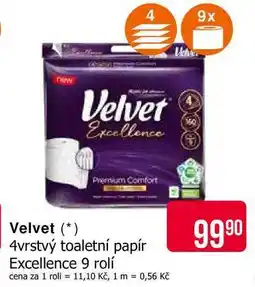 Teta Velvet 4vrstvý toaletní papír Excellence 9 rolí nabídka