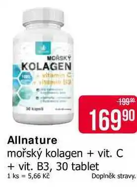 Allnature mořský kolagen + vit. C + vit. B3, 30 tablet