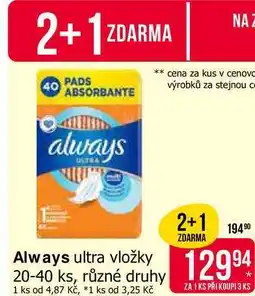 Teta Always ultra vložky 20-40 ks, různé druhy nabídka