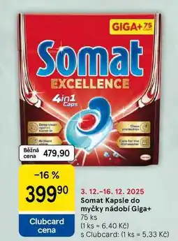 Tesco Somat Kapsle do myčky nádobí Giga,+ 75 ks nabídka
