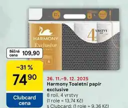 Tesco Harmony Toaletní papír exclusive, 8 rolí. 4 vrstvy nabídka