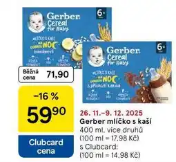 Tesco Gerber mlíčko s kaší, 400 ml, více druhů nabídka
