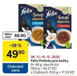 Tesco Felix Polévky pro kočky, 6x 48 g, dva druhy nabídka