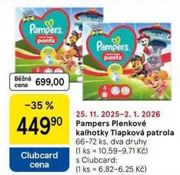 Tesco Pampers Plenkové kalhotky Tlapková patrola, 66-72 ks, dva druhy nabídka