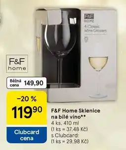 Tesco F&F Home Sklenice na bílé víno, 4 ks, 410 ml nabídka