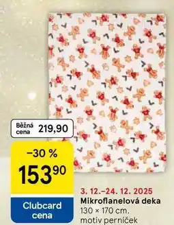 Tesco Mikroflanelová deka, 130 x 170 cm. motiv perníček nabídka