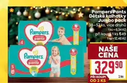 Billa Pampers Pants Dětské kalhotky Jumbo pack 38-52 ks nabídka