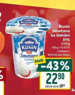 Billa Kunin Smetana ke šlehání 31% 200 g nabídka