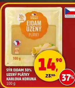Penny Market SÝR EIDAM 30% UZENÝ PLÁTKY KARLOVA KORUNA, 100 g nabídka