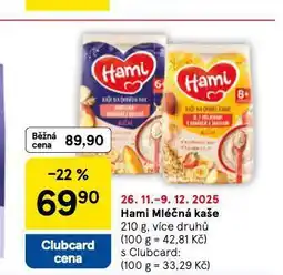 Tesco Hami mléčná kaše nabídka