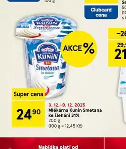 Tesco Kunín smetana ke šlehání 31% nabídka