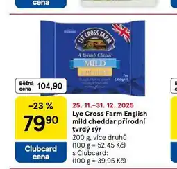 Tesco Lye cross farm english mild cheddar přírodní tvrdý sýr nabídka